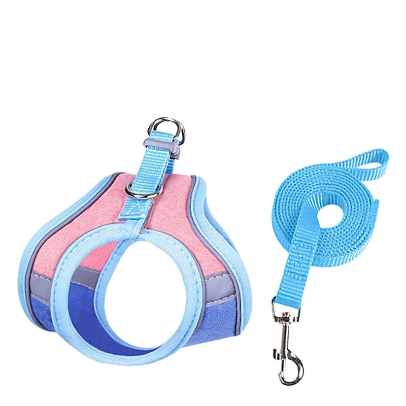 Double Buckle with Reflective Strips Rabbit Vest Adjustable Bunny Harness and Leash Set Pets Stuff Suitable for Rabbit Walks S M