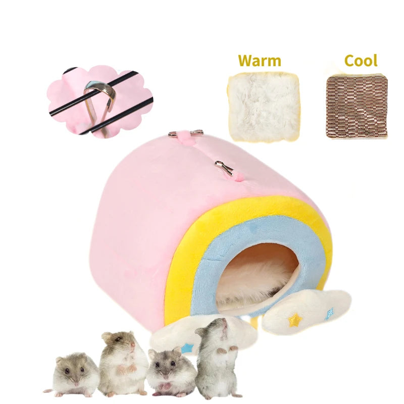 Hamster Cage Rainbow style Soft Warm Bed Pet Rat Hammock Pig Squirrel Winter House Velvet Nest Sleeping Warm Bed Small Pet Items