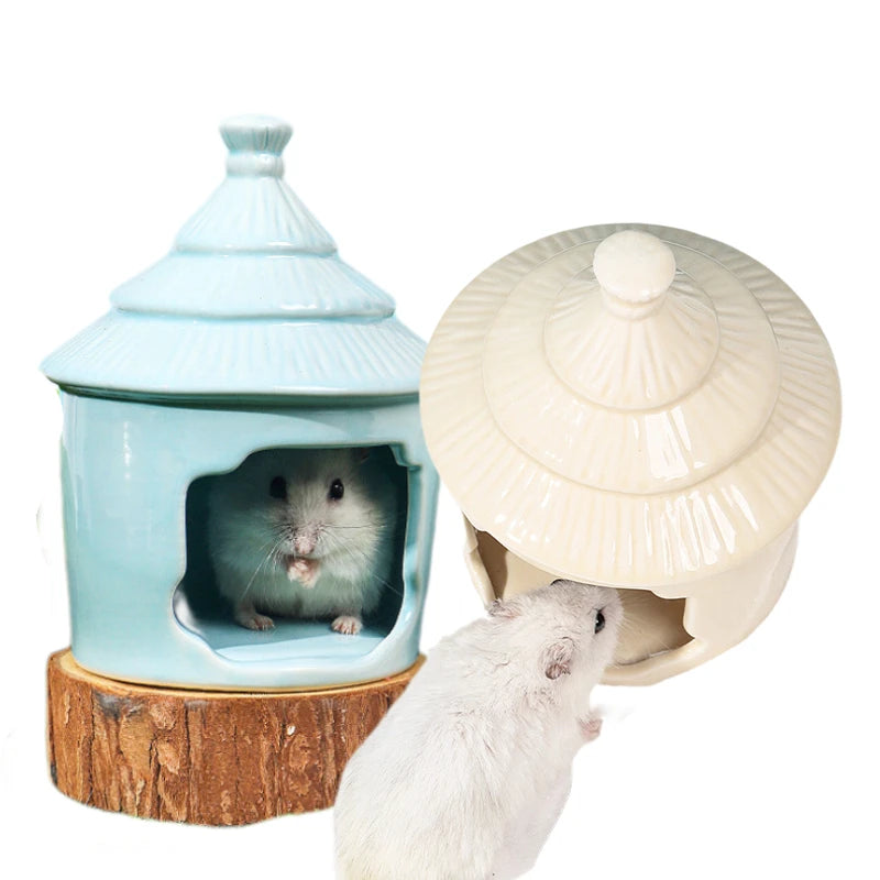 Palace Style Ceramic Hamster House Hamster Cage Decor Cute Hideaway Ornament Hideout Hut for Mice Small Pet Gerbils Chinchilla