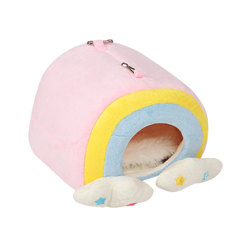 1pc Rainbow style Birds Bed Mini Cage Rabbit Squirrel Mat Guinea Pig Nest Hamster House Small Pets Sleeping Bed Pet Hanging Cage