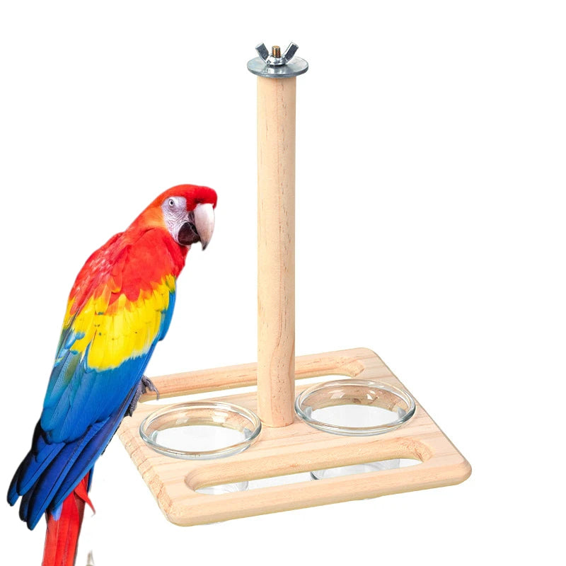 Wood Bird Feeding Cups For Cage Hanging Parrot Feeder Food Water Bowl With Perch For Cockatiels Easy To Install Bird Accessory