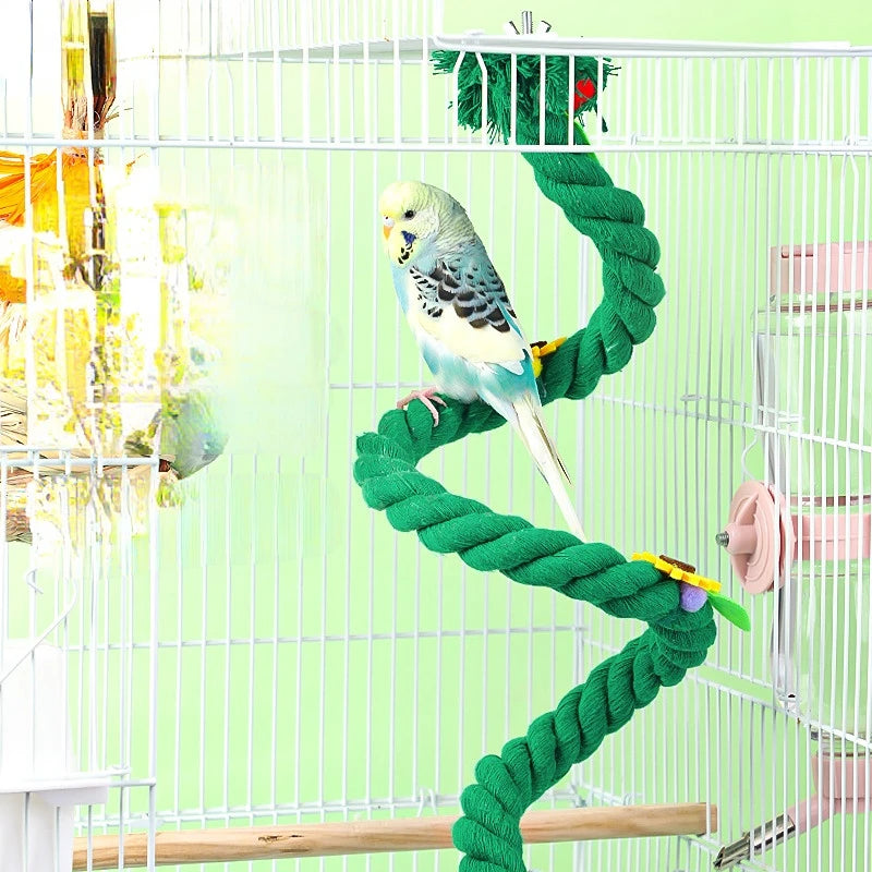 Bird Spiral Rope Perch Bird Rope Swing Perch Bird Cage Stand Pole Accessories Bird Standing Climbing Toy for Parrot Parakeet Bud