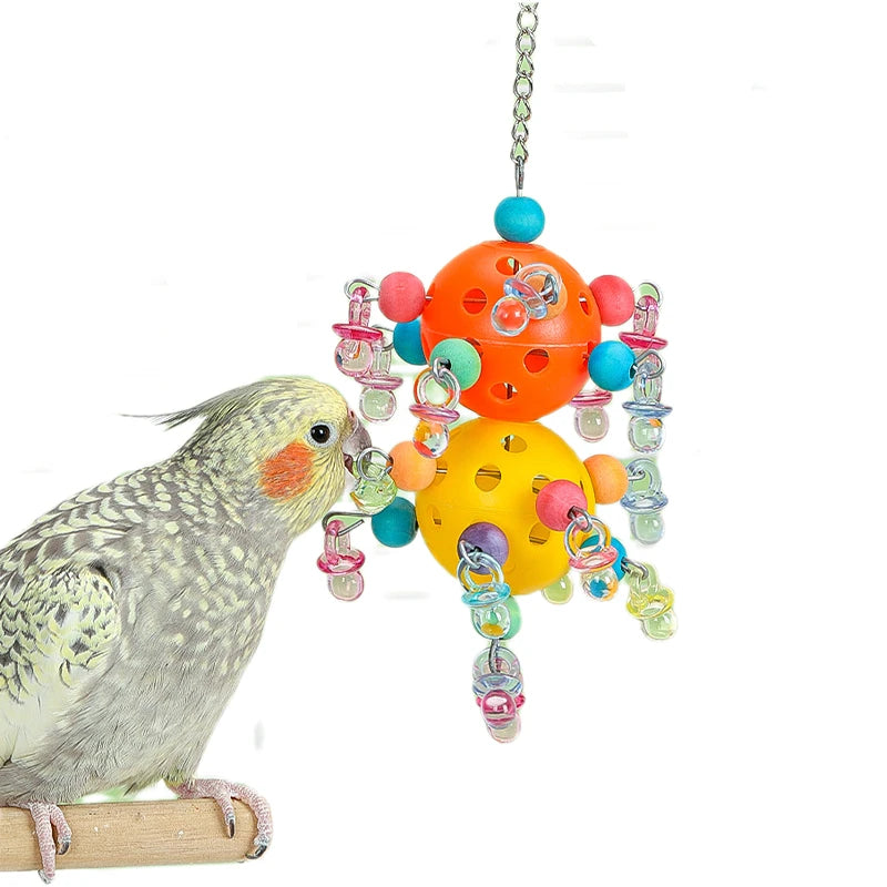 1PC Pet Bird Bite Toy Parrot Chew Ball Swing Cage Hanging Cockatiel Birds Toys Bite Chew Toy With Hanging Bead Birds Cage Decor