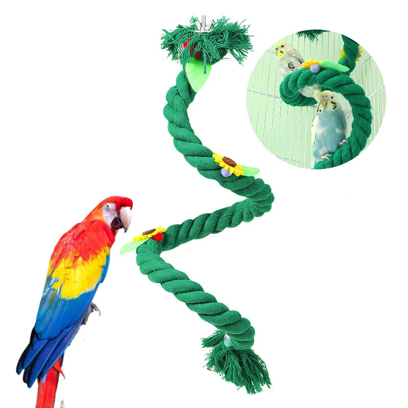 Bird Spiral Rope Perch Bird Rope Swing Perch Bird Cage Stand Pole Accessories Bird Standing Climbing Toy for Parrot Parakeet Bud